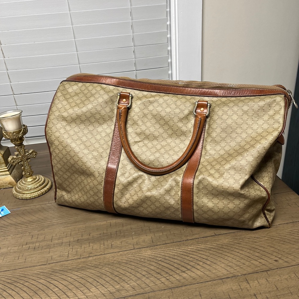 Celine Tan and Brown Duffel Bag, GUC, unisex bag, check pics for rubbed, 19x12” - Picture 5 of 16